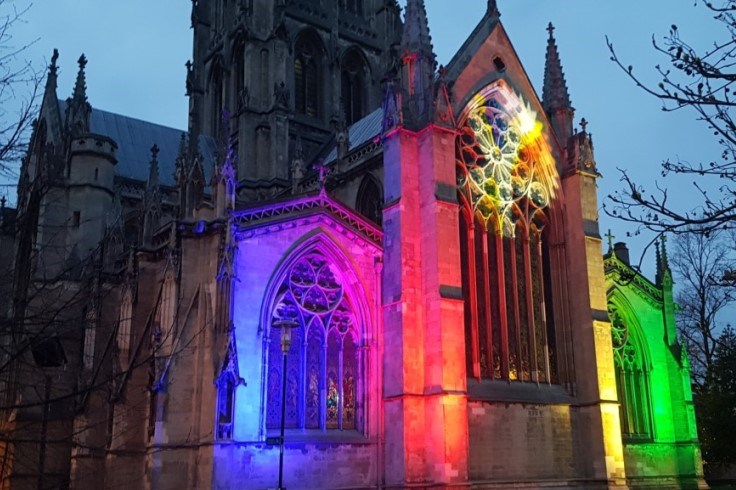 The Minster lit up in a rainbow of colours to mark six months to go until the start of the UCI